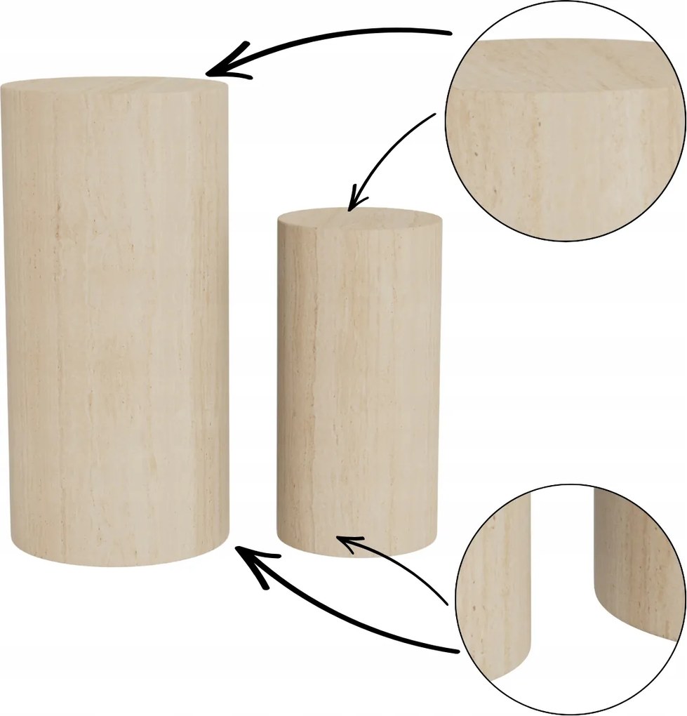 2 Db-os Magas Oldalasztal Szett travertin utánzat bézs kiegészítő