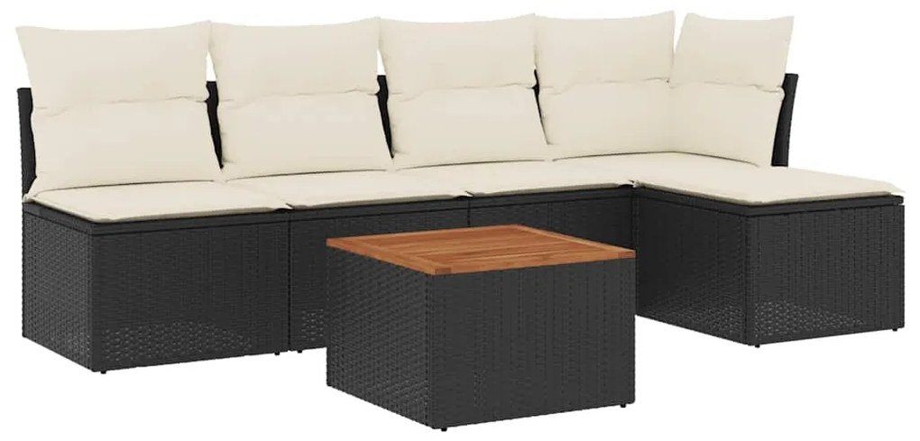 vidaXL 6 részes fekete polyrattan kerti ülőgarnitúra párnákkal