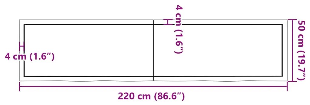 sötétbarna kezelt tömör tölgyfa asztallap 220x50x(2-6) cm