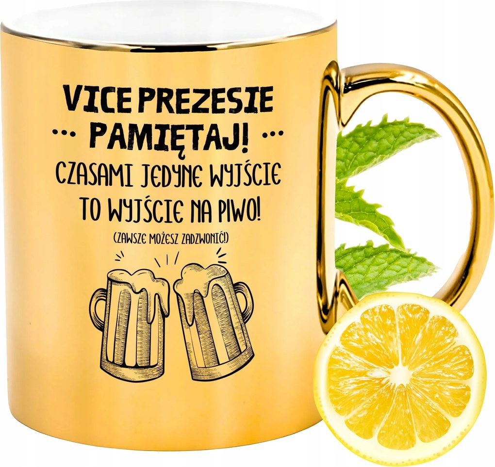 Arany csillogó bögre az elnökhelyettesnek ajándék fényképes nyomtatással