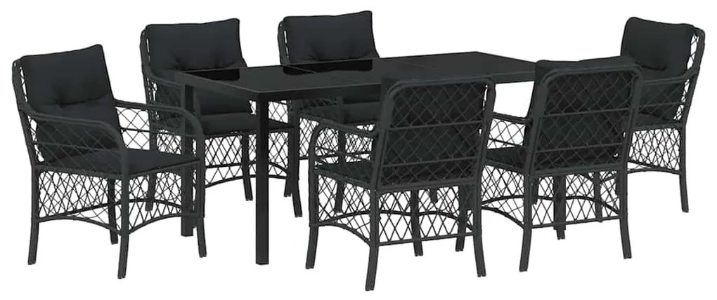 vidaXL Kert étkező szett párnával 7 pcs Fekete polirattan