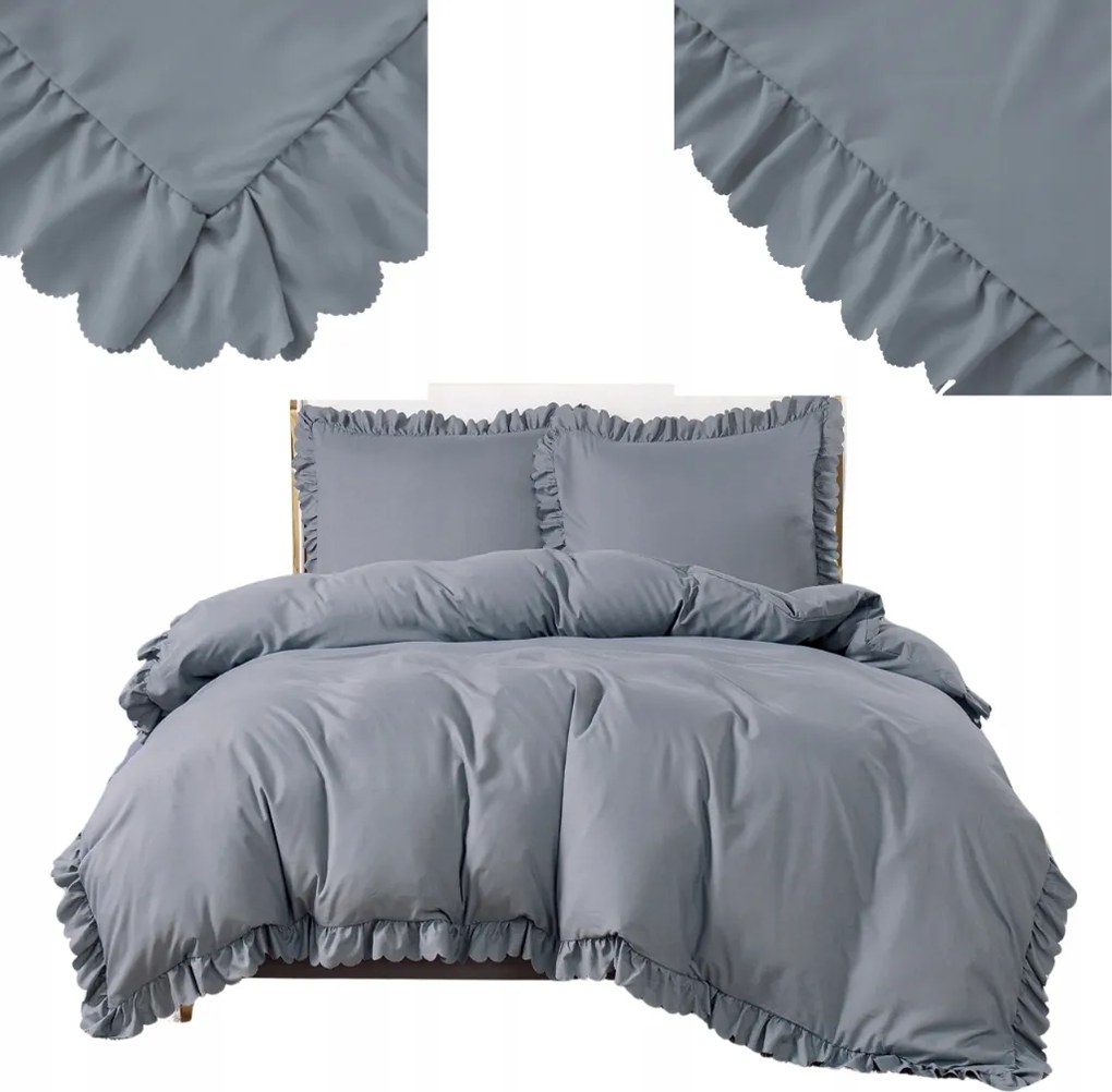 Ágyneműhuzat 220x200 fodros 4 részes szett Szürke lepedő nagy