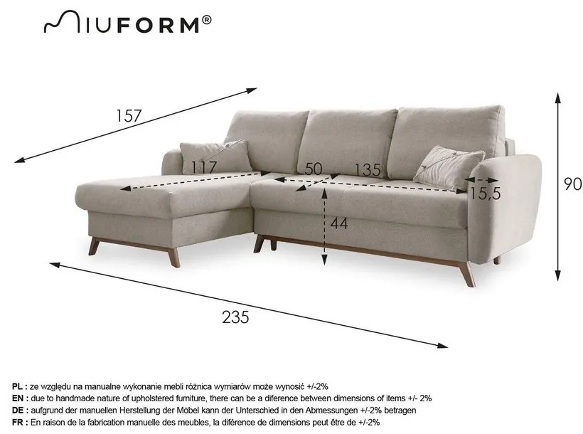 Scandic Lagom türkiz kinyitható sarokkanapé, bal oldali - Miuform