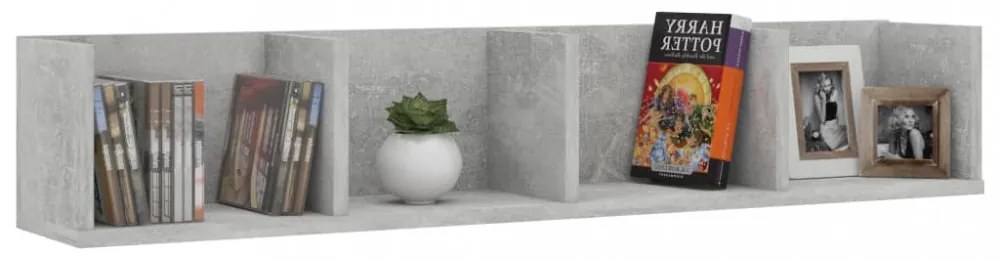 betonszürke szerelt fa CD-tartó fali polc 100 x 18 x 18 cm
