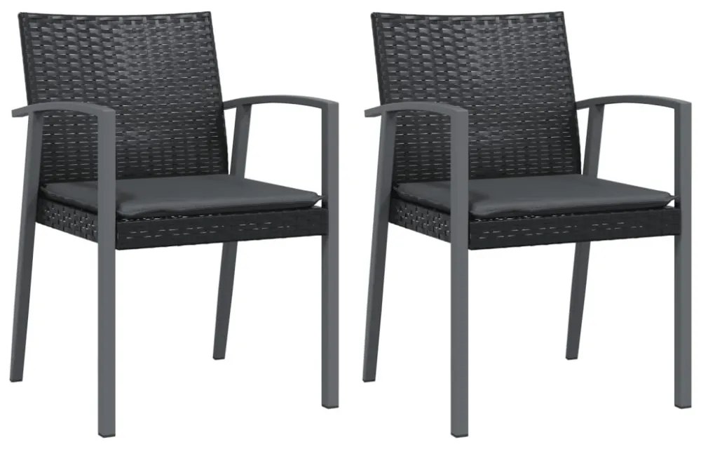 2 db fekete polyrattan kerti szék párnával 56,5 x 57 x 83 cm
