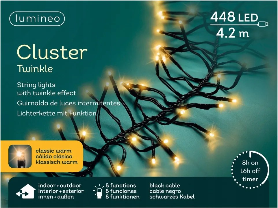 448 LED-es kültéri/beltéri lámpák Klasszikus Meleg 4m-es programozóval