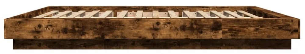 füstös tölgyszínű szerelt fa ágykeret LED-del 150x200 cm