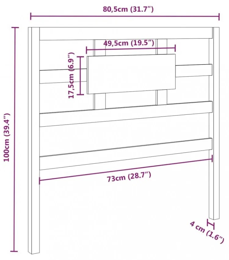 mézbarna tömör fenyőfa ágyfejtámla 80,5x4x100cm
