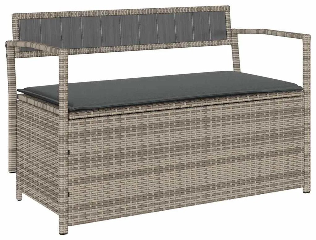 szürke polyrattan kerti tárolópad párnával