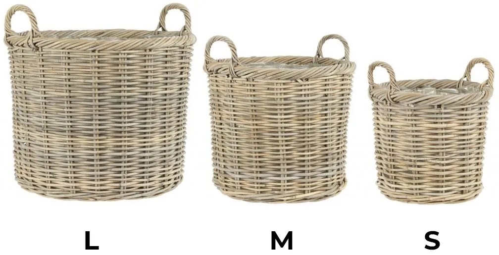 Rattan virágcserép műanyag belsővel - különböző méretekben Méret: M
