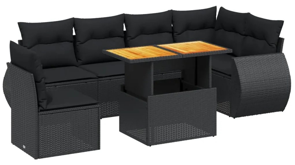 7 részes fekete polyrattan kerti ülőgarnitúra párnával