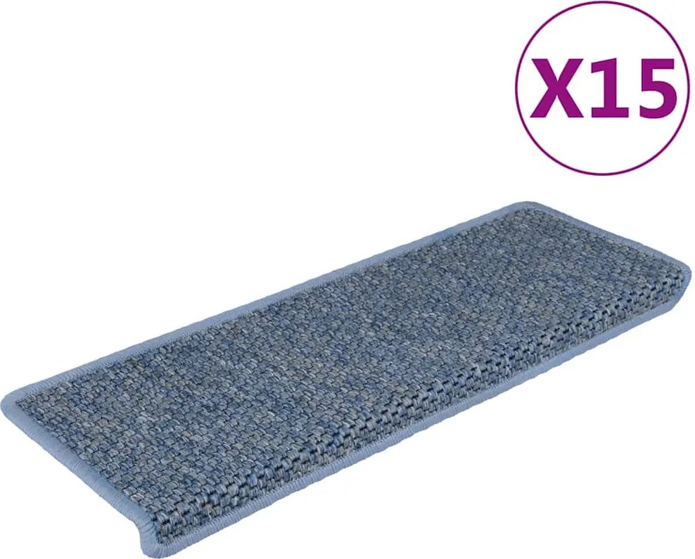 vidaXL 15 db szizál hatású kék öntapadó lépcsőszőnyeg 65x21x4 cm