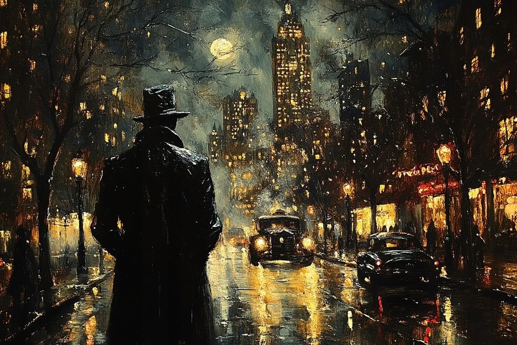 Vászonkép Canvas Város Éjszaka Eső Férfi Sötétség Szorongás 60x40