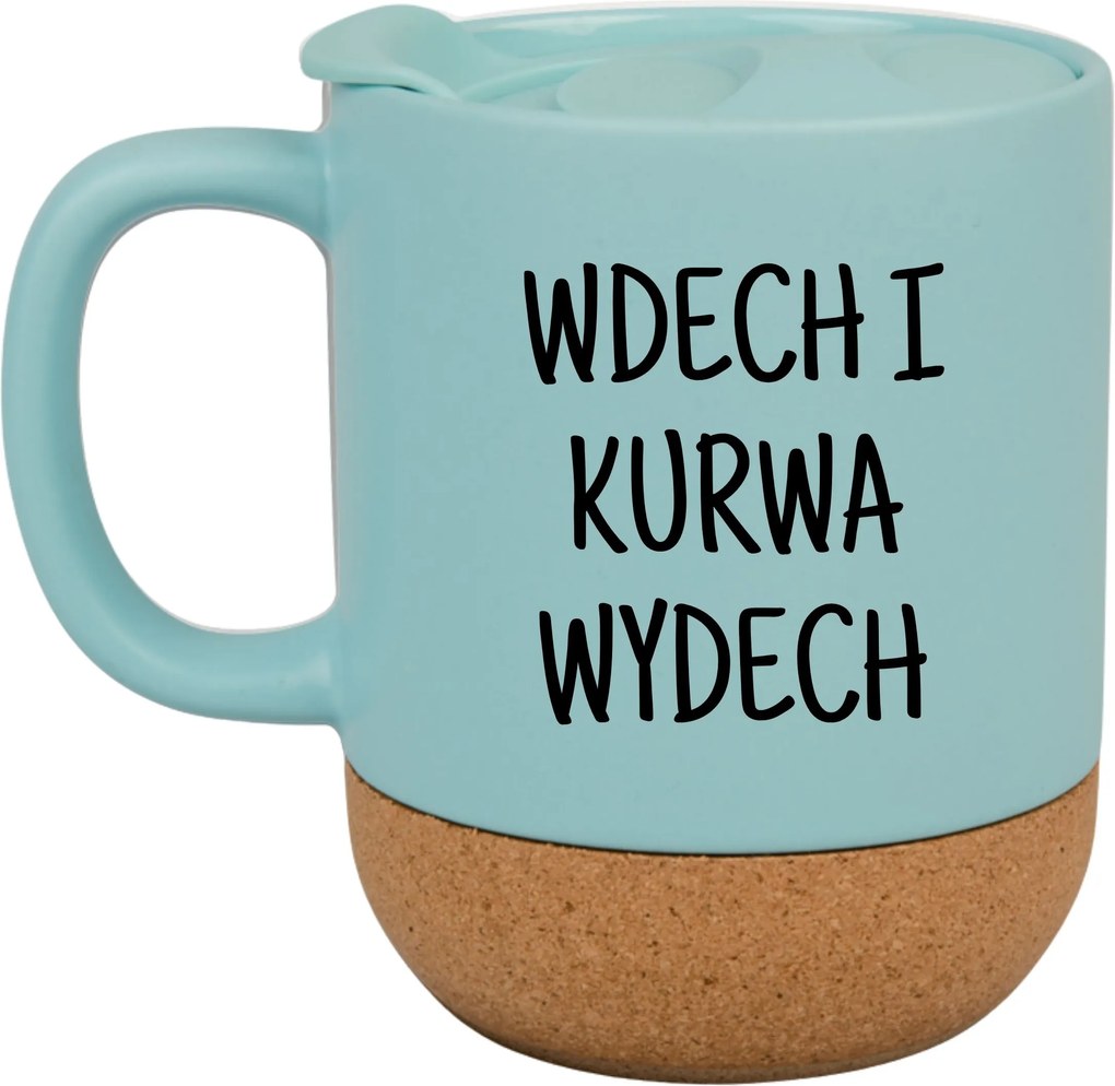Kék Bögre Fedéllel És Parafa Aljjal Ajándék Belégzés És Kilégzés