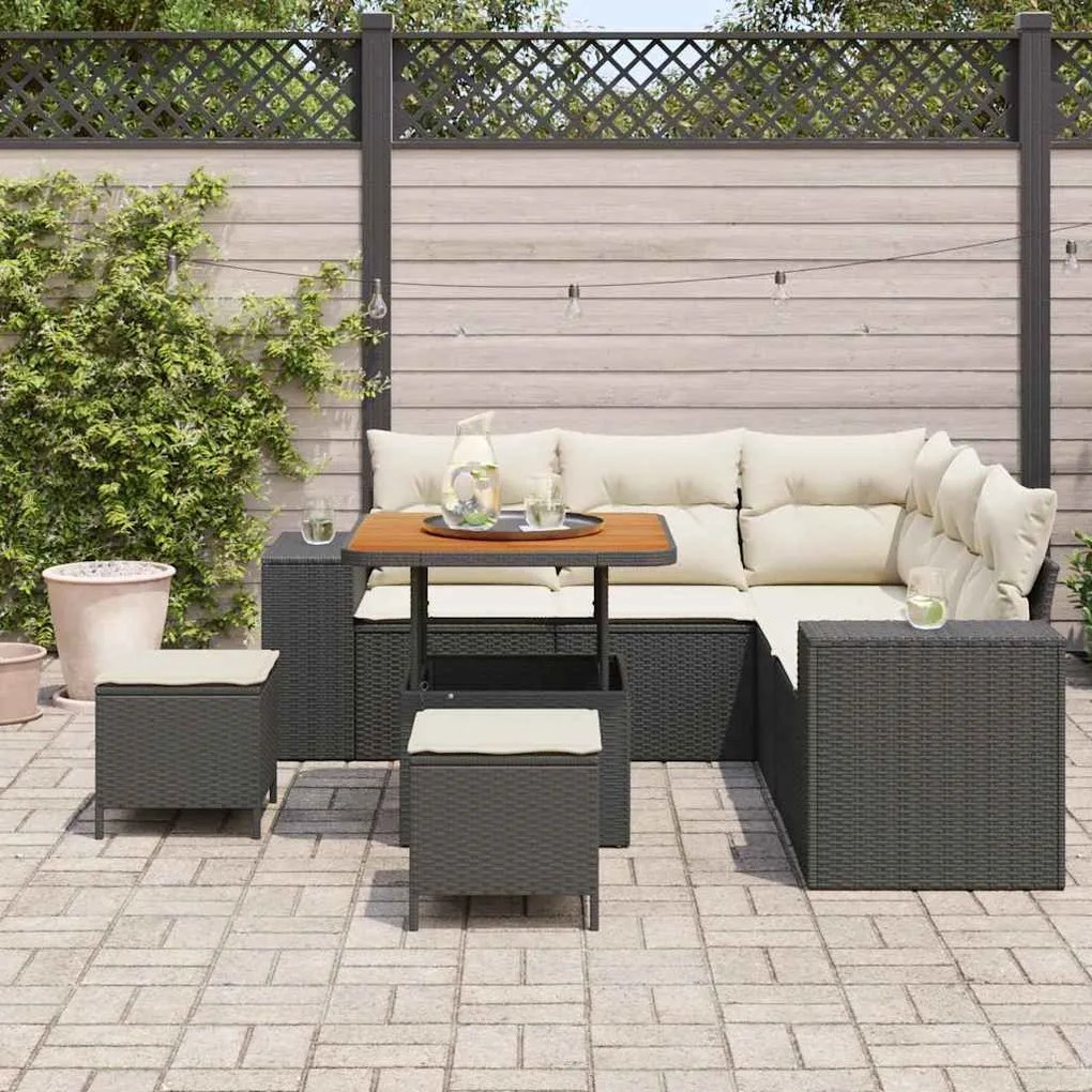 Kerti Kanapé Szett 8 pcs Fekete és Krém 80 x 80 x 71 cm