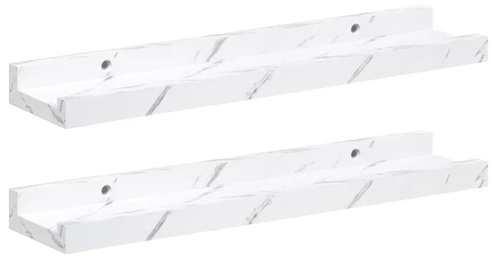 Falpolc polcokkal 2 pcs Fehér márvány 40 x 9 x 3 cm Faanyag