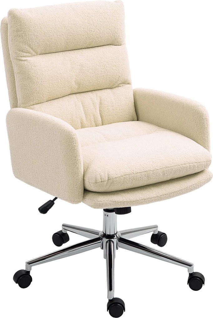 HOMCOM Ergonomikus Irodai Szék Karfával, Műgyapjú Dizájn, Magasságállítható Forgószék Tilt Funkcióval, Párnázott Otthoni Irodai Szék, Krémfehér | Aoso