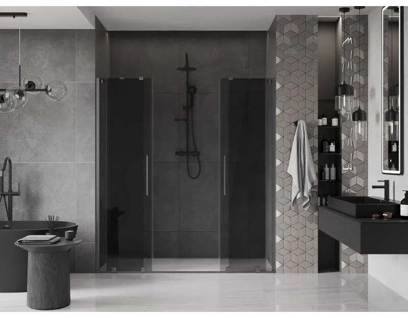 Mexen Velar Duo, tolózuhanyajtó nyitáshoz 180 cm, 8 mm szürke üveg, polírozott grafit, 871-180-000-42-66