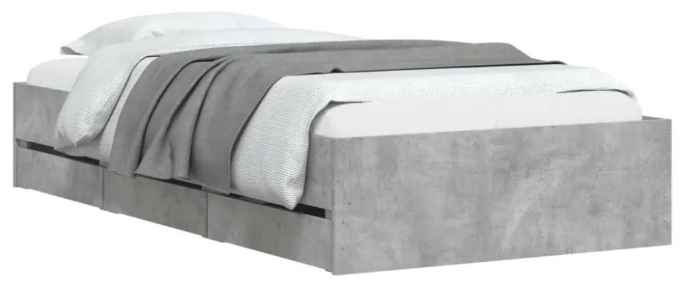 betonszürke szerelt fa ágykeret fiókokkal 90 x 200 cm