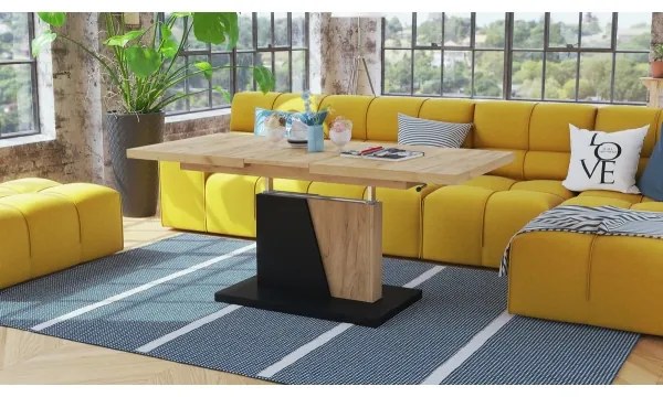 Bővíthető dohányzó- és étkezőasztal emelhető asztallappal NINO Craft tölgy/fekete