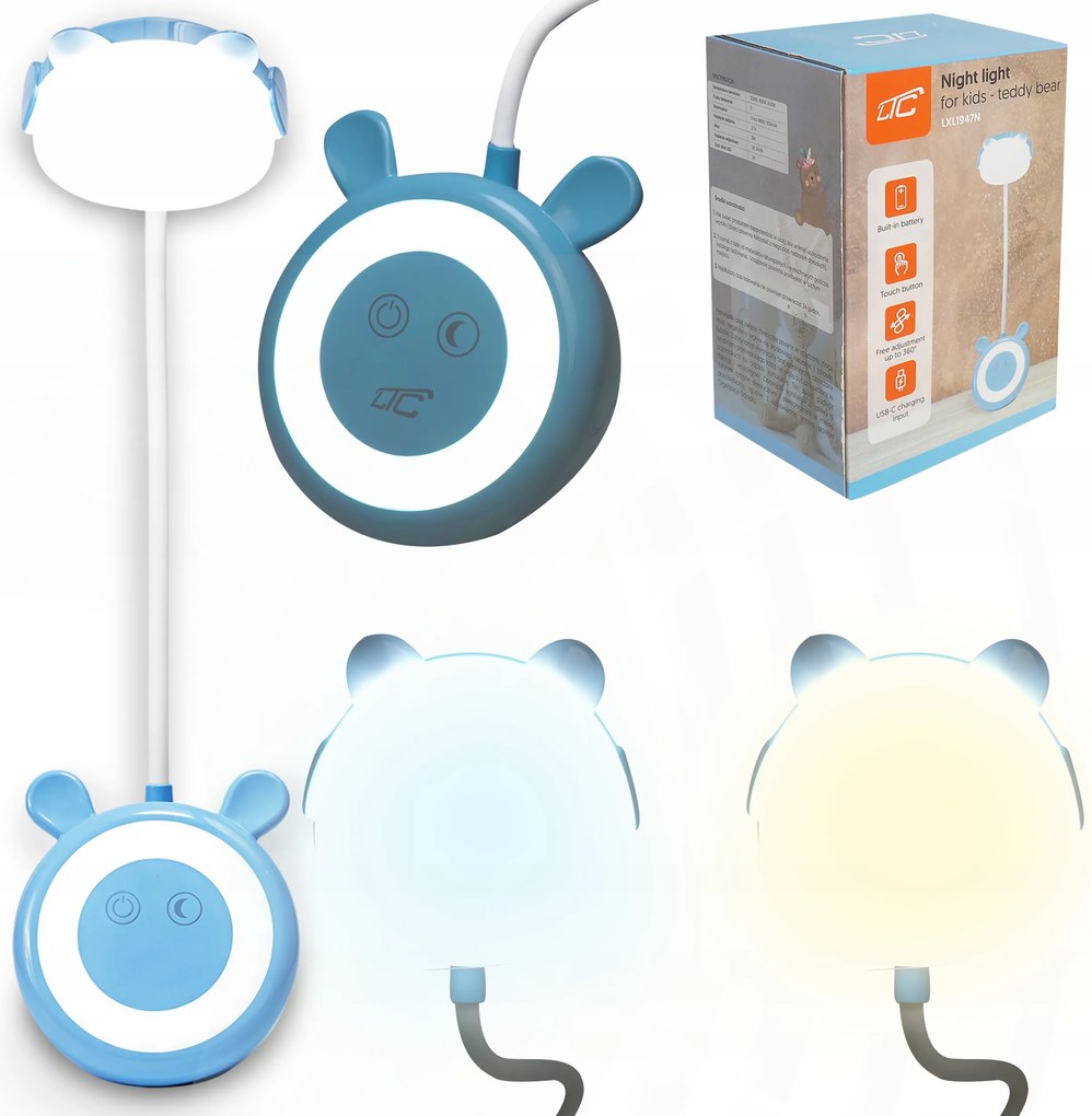 Gyerek Asztali Lámpa Kék Éjjeli Asztali Aku Rugalmas Fogantyú