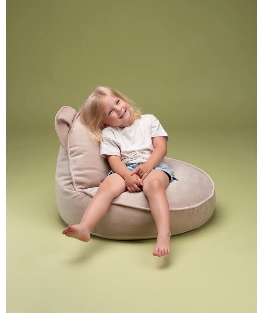 Bézs bársony gyerek babzsákfotel Bear – Wigiwama