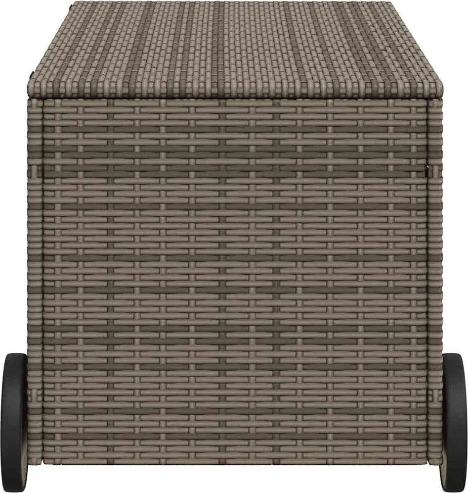 vidaXL szürke polyrattan kerti tárolóláda kerekekkel 190 L