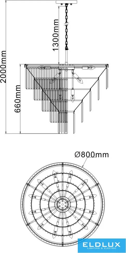 ELDLUX ELDICICLE kristály üveg csillár E14×18 D800x660mm arany