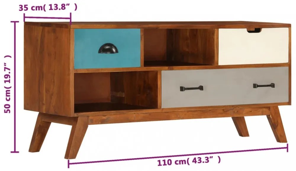 3 fiókos tömör akácfa TV-szekrény 110 x 35 x 50 cm