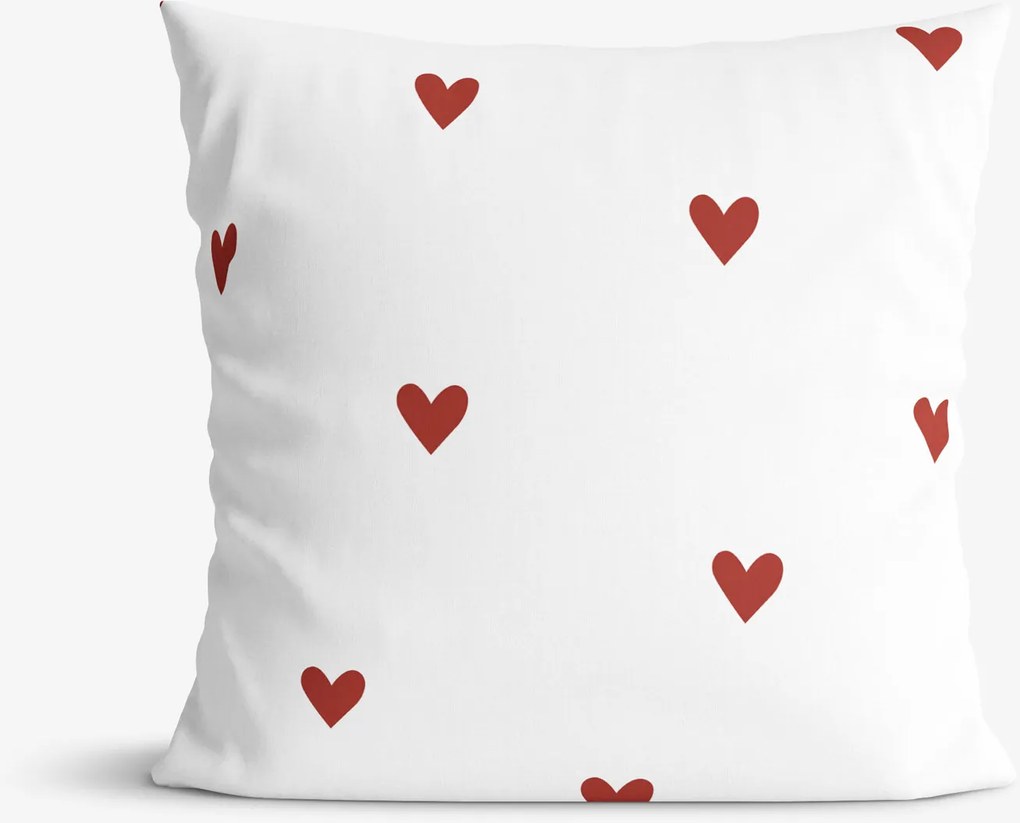 Goldea pamut párnahuzat - piros szívecskék, fehér alapon 40 x 60 cm