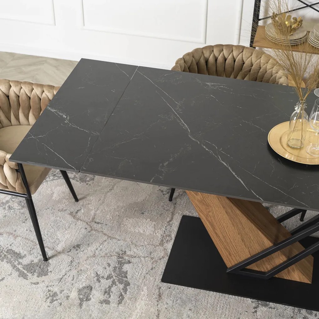 Stół REX Ceramiczny Rozkładany 160-220 cm Czarny márvány/Orzech