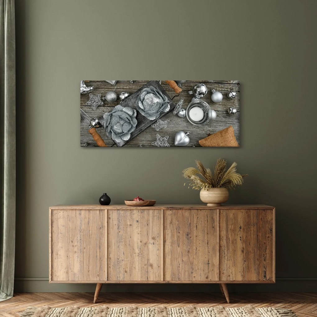 Kép - ezüst karácsonyi dekoráció (120x50 cm)