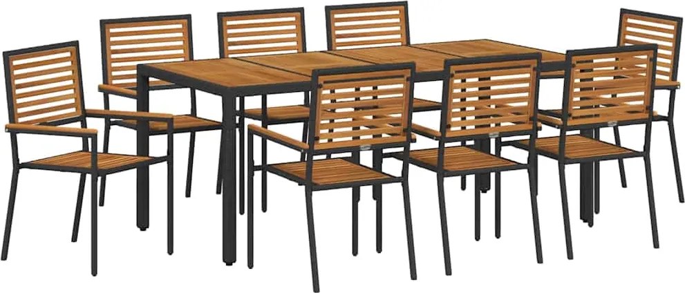 vidaXL Kert étkező szett 9 pcs Fekete és Barna polirattan