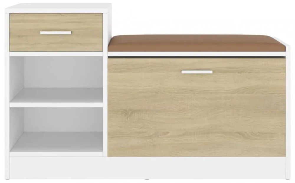 fehér és sonoma tölgy szerelt fa cipőtároló pad 94,5x31x57 cm