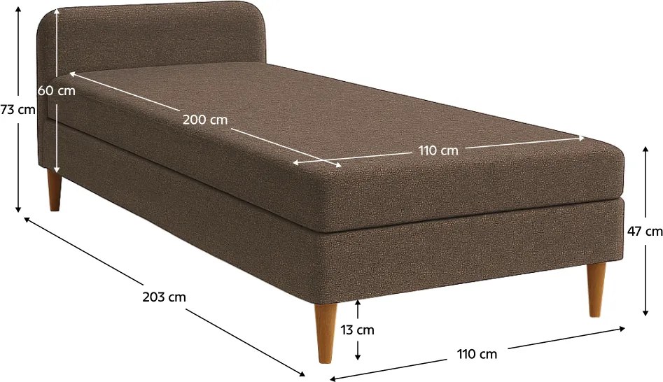 Ágy, 110x200, molitán, barna, BRUNY