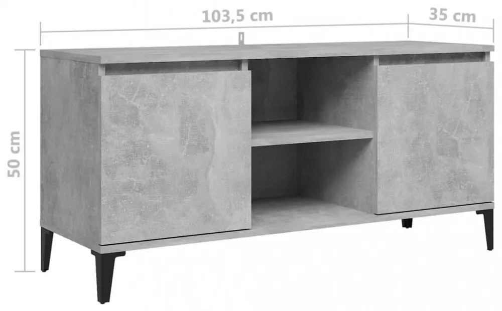 betonszürke TV-szekrény fémlábakkal 103,5 x 35 x 50 cm