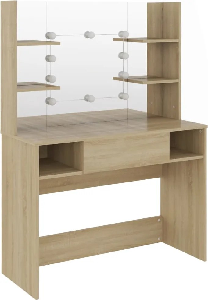 vidaXL tölgyszínű LED-es MDF sminkasztal 100 x 40 x 135 cm
