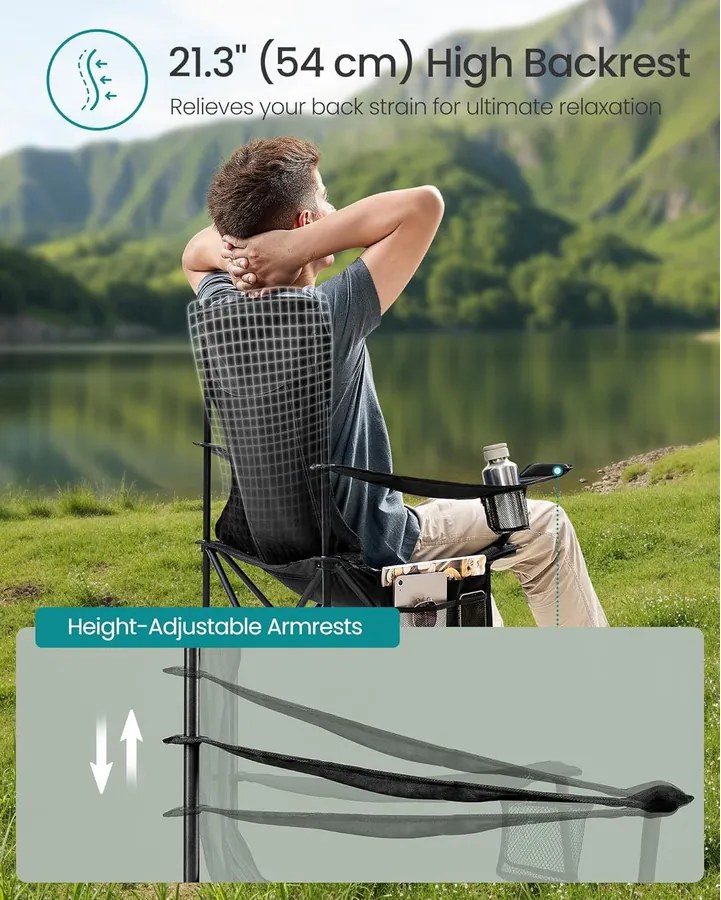 SONGMICS kempingszék szett (2 db), összecsukható kültéri székek, fekete