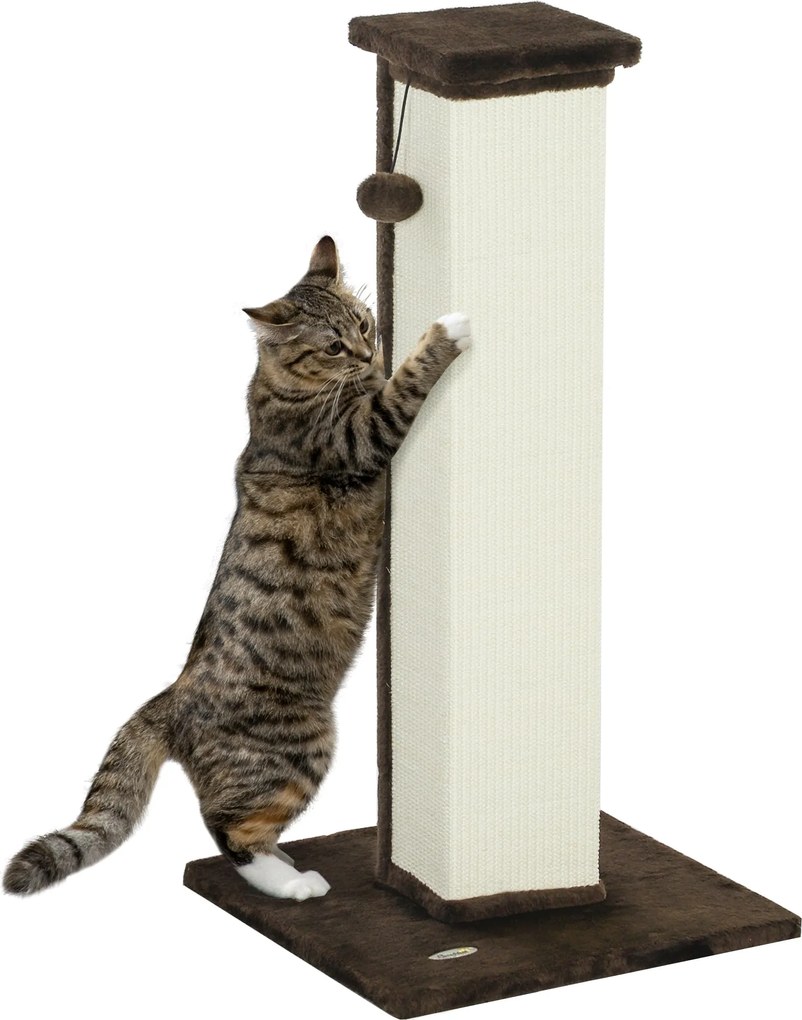 PawHut Macska Karcoló 81 cm Magas Macska Kaparó, Zsákos Poszt és Függő Labda 41x41x81 cm Barna | Aosom