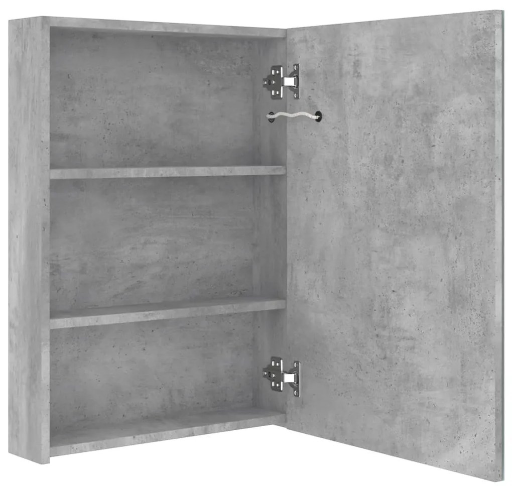 betonszürke LED-es tükrös fürdőszobaszekrény 50 x 13 x 70 cm