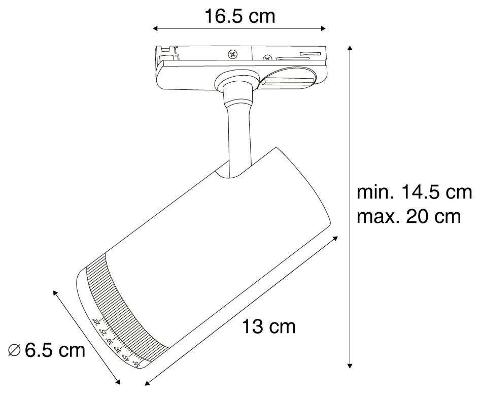 Modern fekete spotlámpa 1 fázisú sínrendszerhez, LED-del, forgatható és dönthető - Iconic Zoom