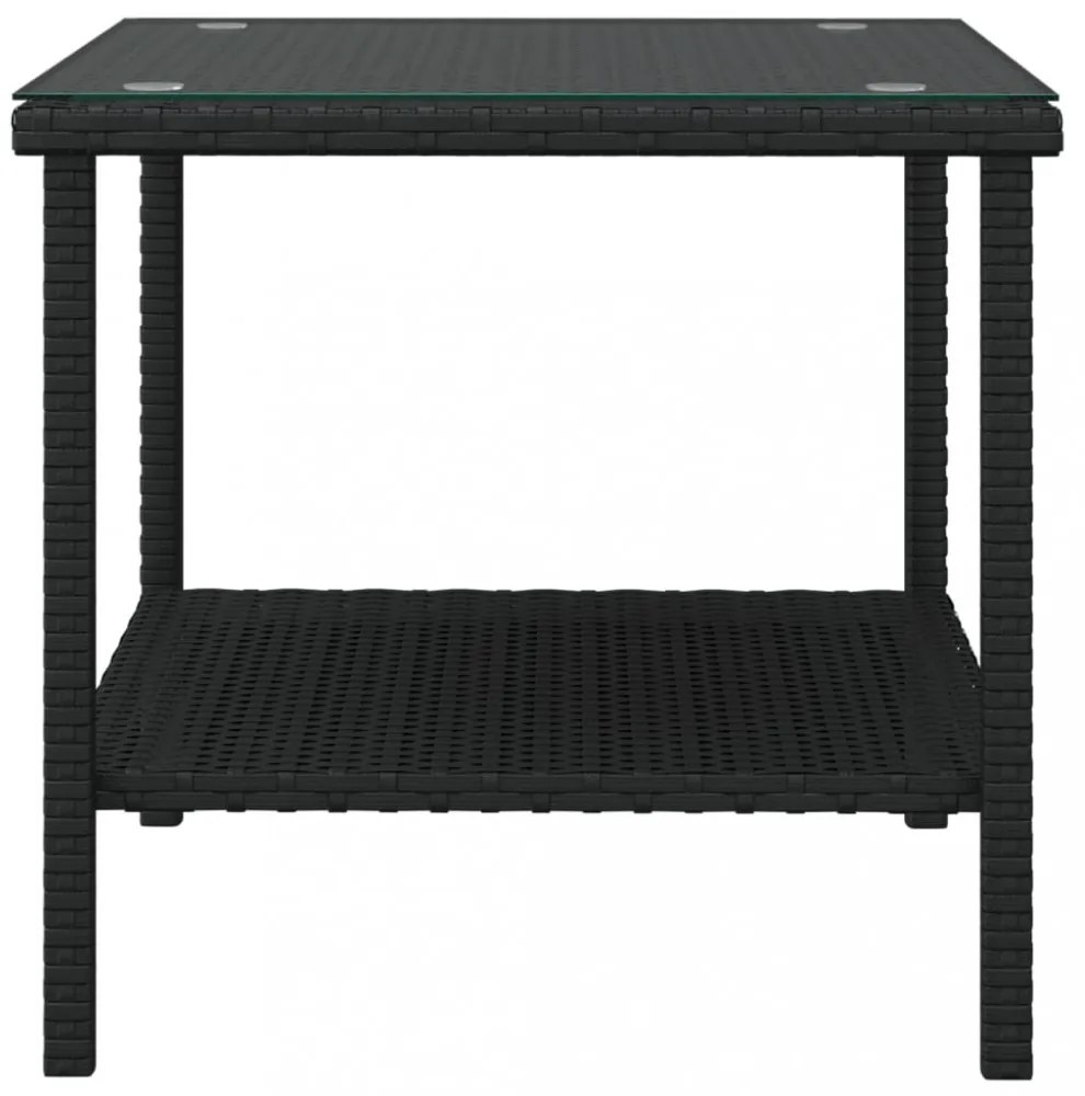 fekete polyrattan és edzett üveg kisasztal 45 x 45 x 45 cm