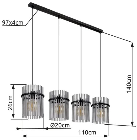 Globo 15698-4H - Csillár zsinóron GORLEY 4xE27/60W/230V fekete