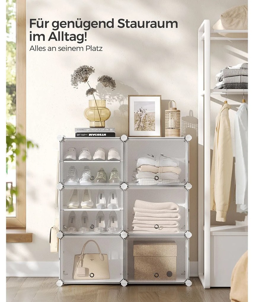 Moduláris összekapcsolható cipőtároló szekrény fehér színben