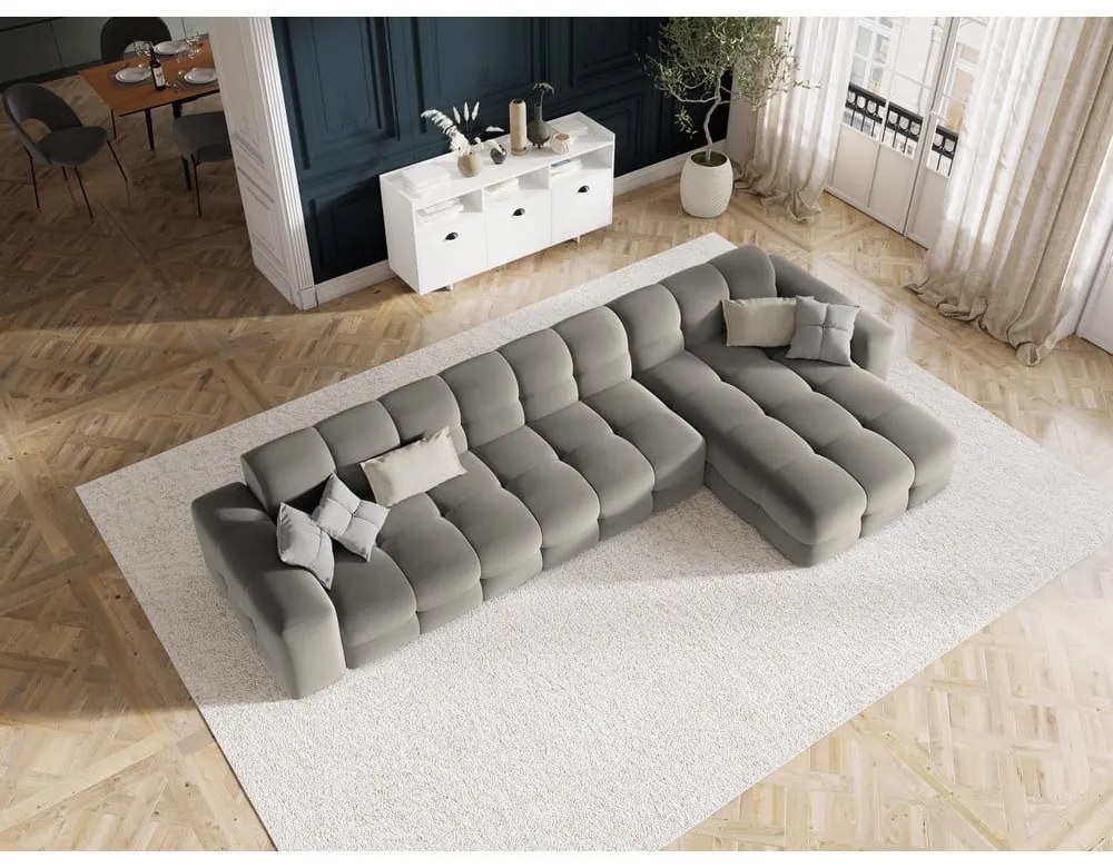 Szürke bársony sarokkanapé (jobb oldali) Kendal – Micadoni Home