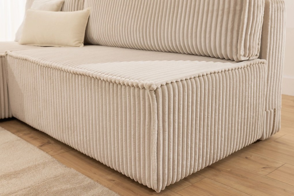 Solvero Mini bal oldali sarokkanapé ágyneműfunkcióval - világos bézs Tilia 01 plüss