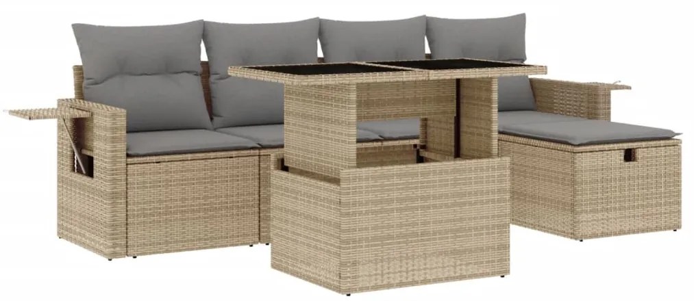 6 részes bézs polyrattan kerti ülőgarnitúra párnával