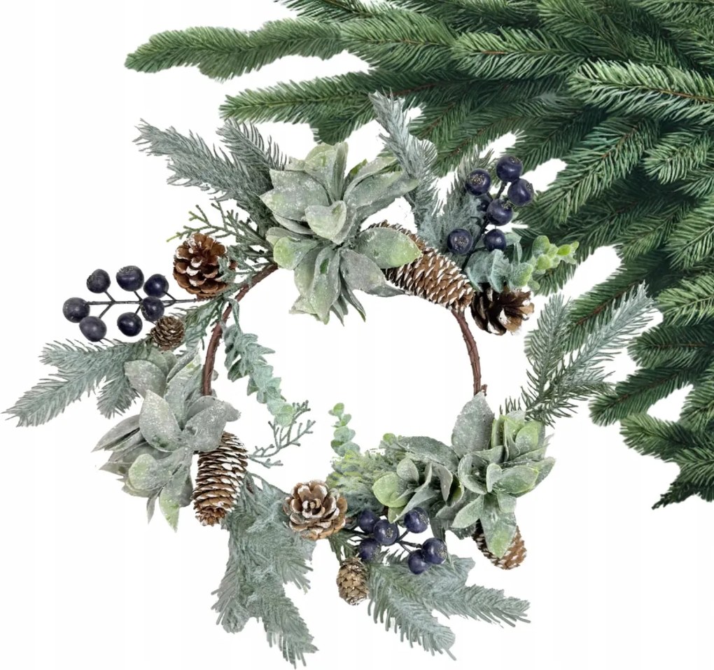 Kék Karácsonyi Koszorú Hófehér Eukaliptusz Koszorú Áfonya Toboz 43cm