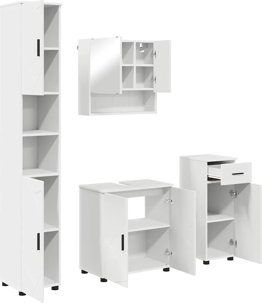 vidaXL Fürdőszoba bútor szett fiókkal 4 pcs Fehér Faanyag & Fém