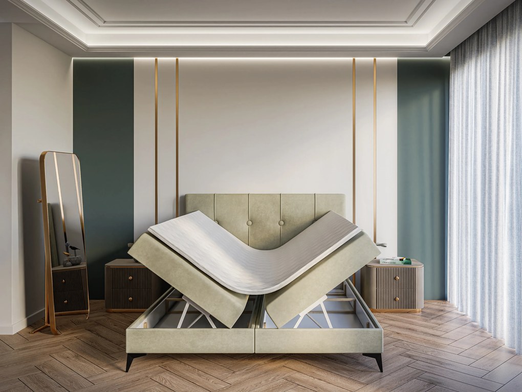 Franciaágy Boxspring 200 cm Roseann (világos bézs) (matraccal és tárolóhellyel). Akció -17%. 1054612